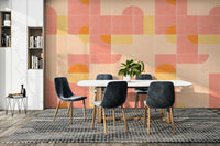 Warm, bold retro tile mural with intricate geometric patterns


