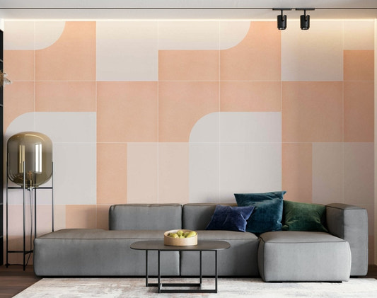 Bold geometric tile pattern in warm retro hues for wall mural

