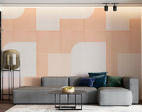 Bold geometric tile pattern in warm retro hues for wall mural

