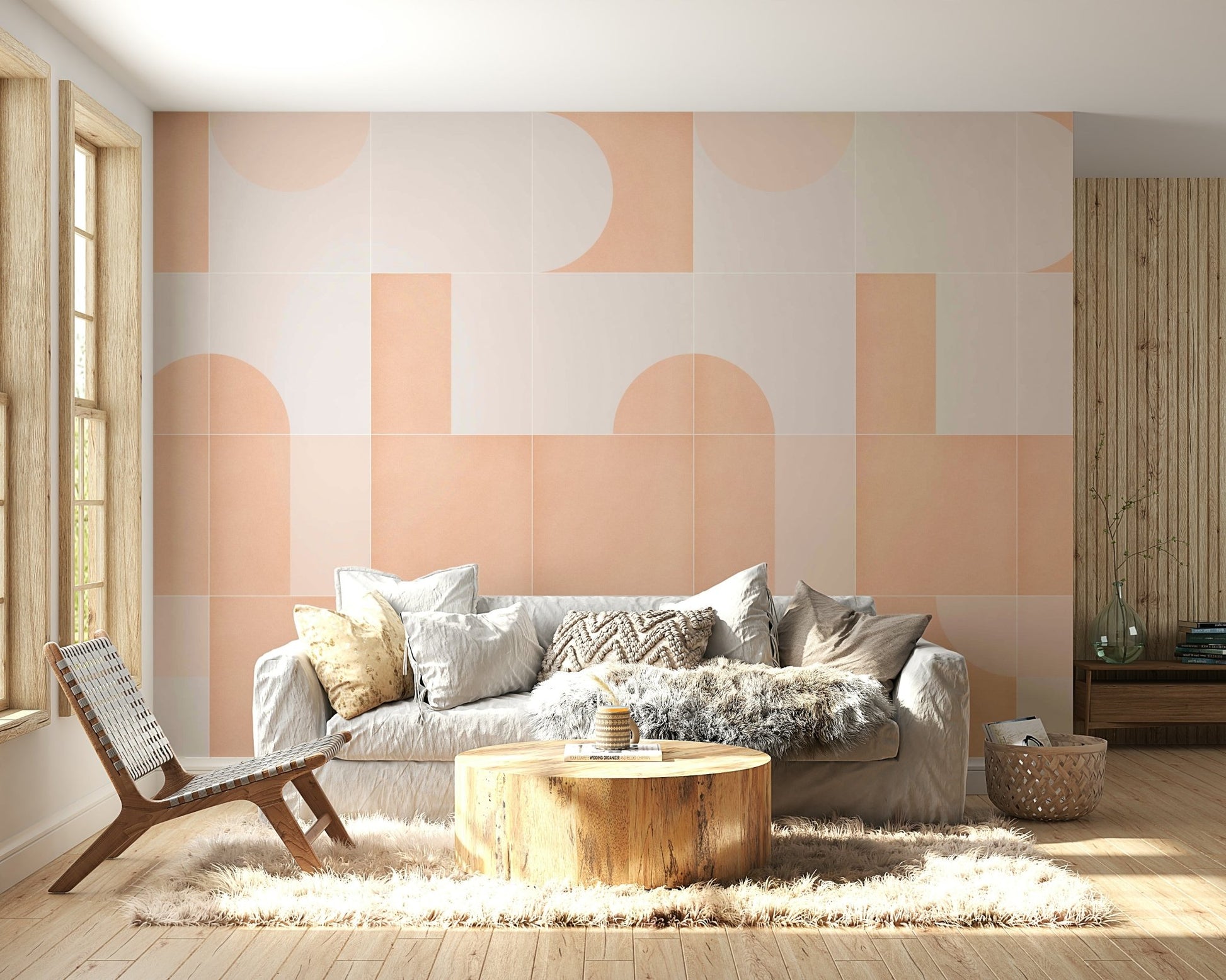 Bold geometric retro tiles for a unique, vibrant wall design

