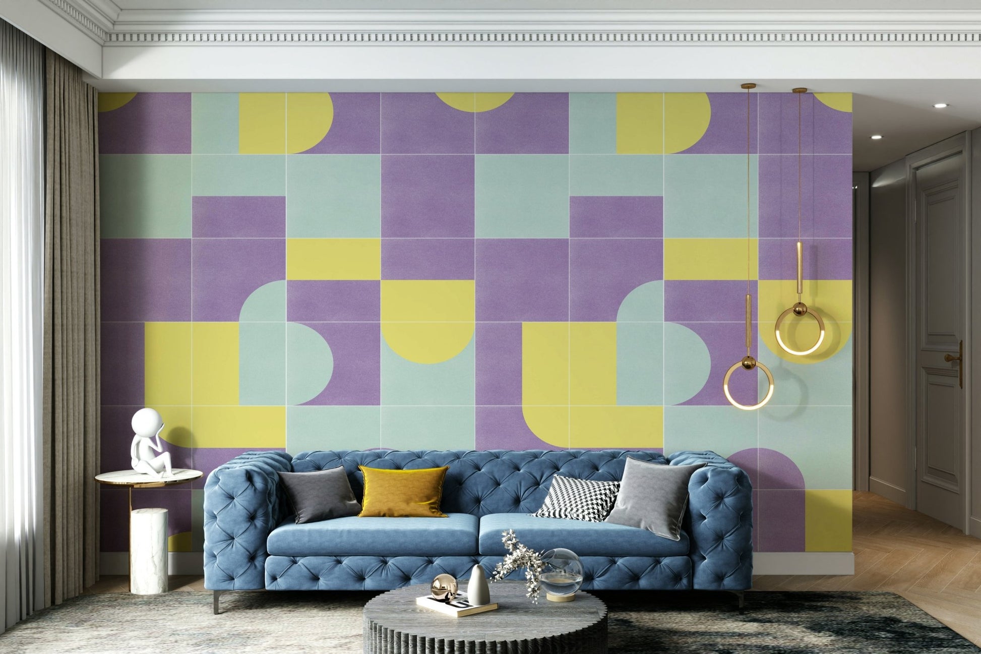Nostalgic tile grid mural wallpaper

