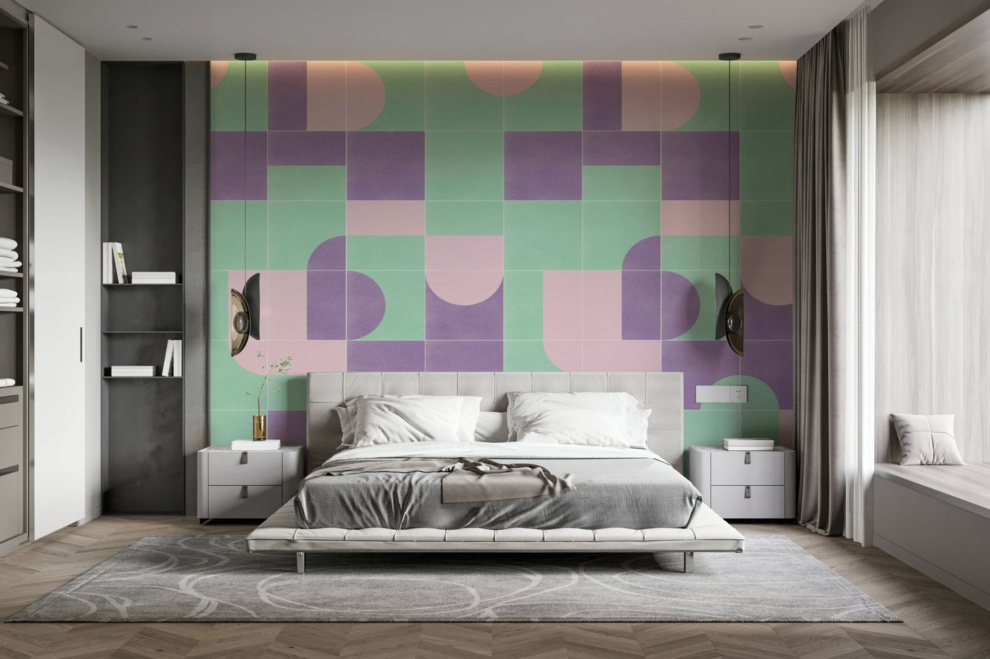 Soft floral and geometric tile wallpaper

