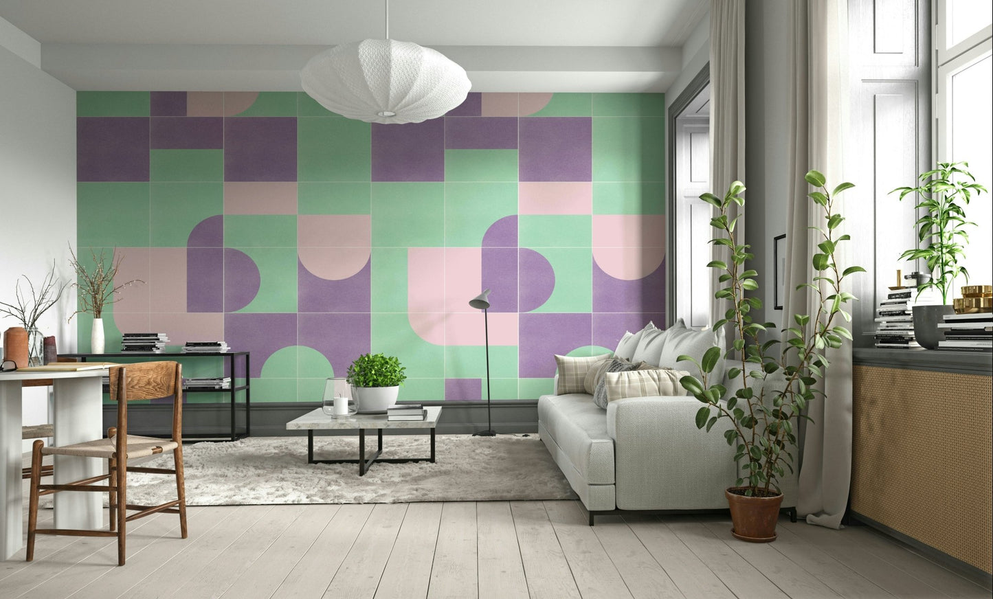 Retro tile print wall mural

