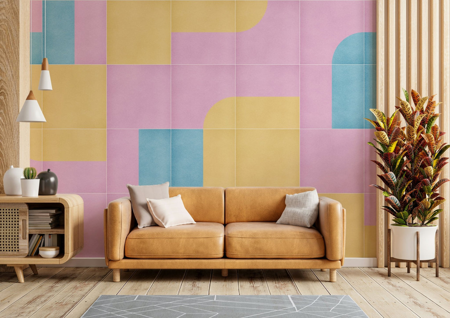 Decorative mural with aged tiles

