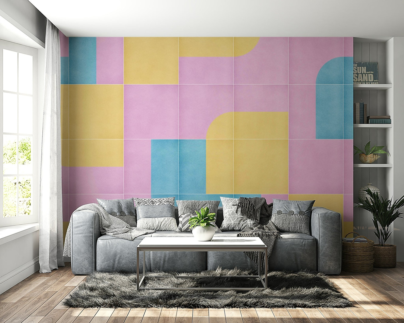 Retro tile grid wall mural

