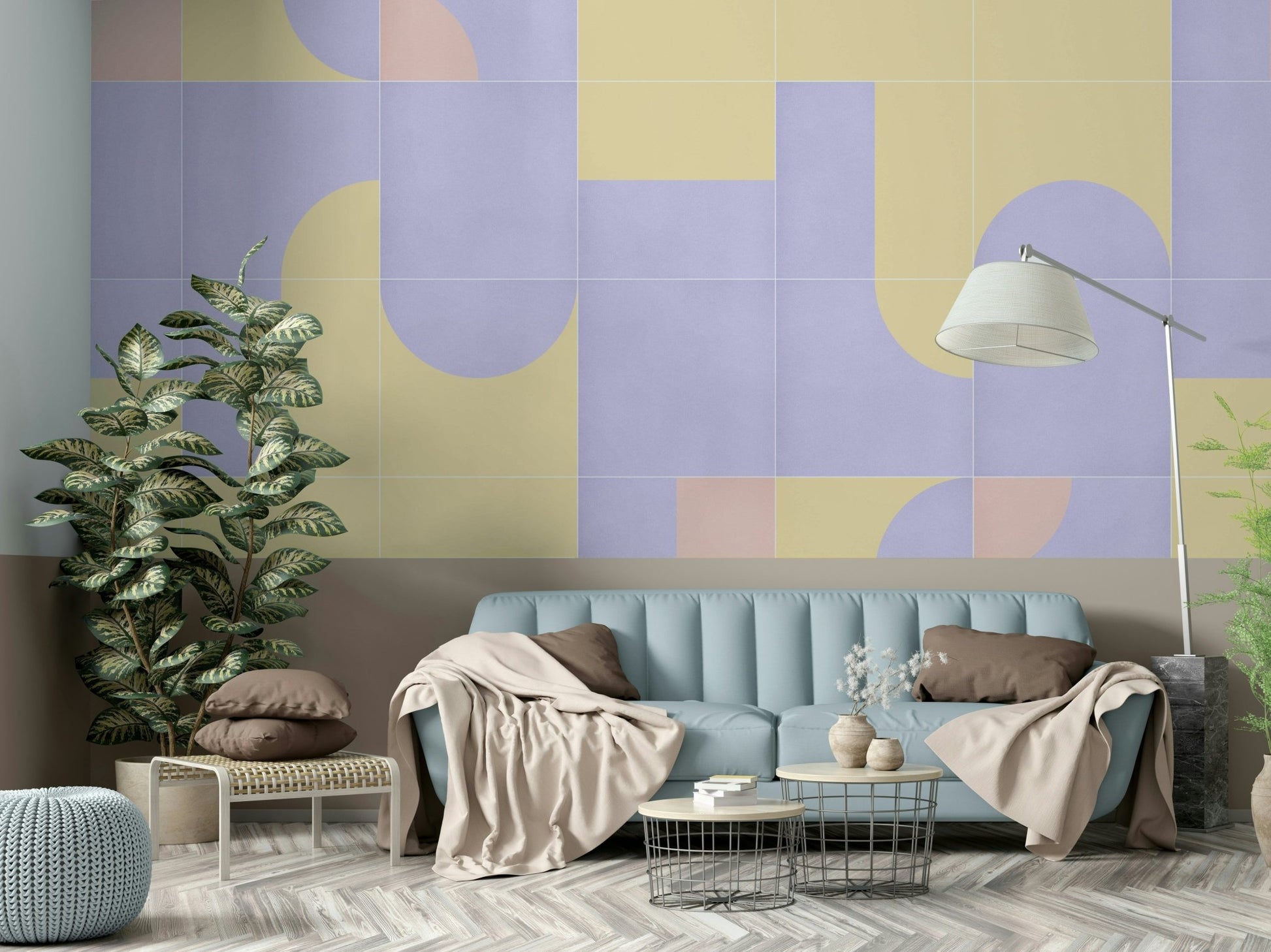 Nostalgic tile block mural wallpaper

