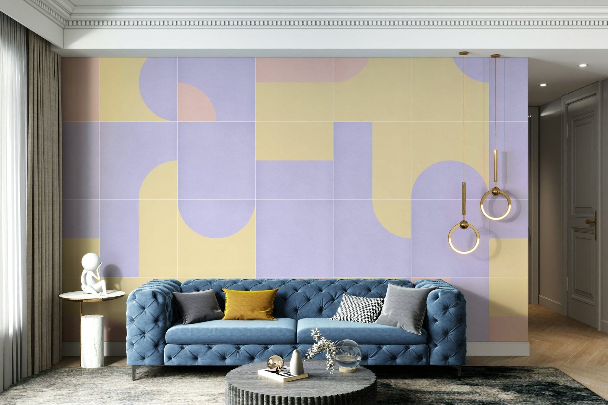 Geometric and floral retro wall design

