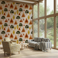 A calming abstract forest wallpaper mural that defines a space.


