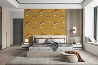 Minimal Vintage UFO Mustard decal, a whimsical, cosmic design for walls.