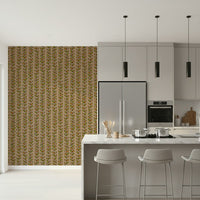 Striped vine patterns with outlined leaves in earthy tones creating a vintage-inspired wallpaper.
