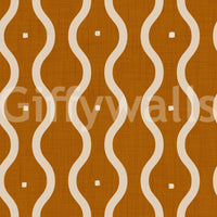 Abstract flowing lines wall mural, spice color palette, geometric curves.