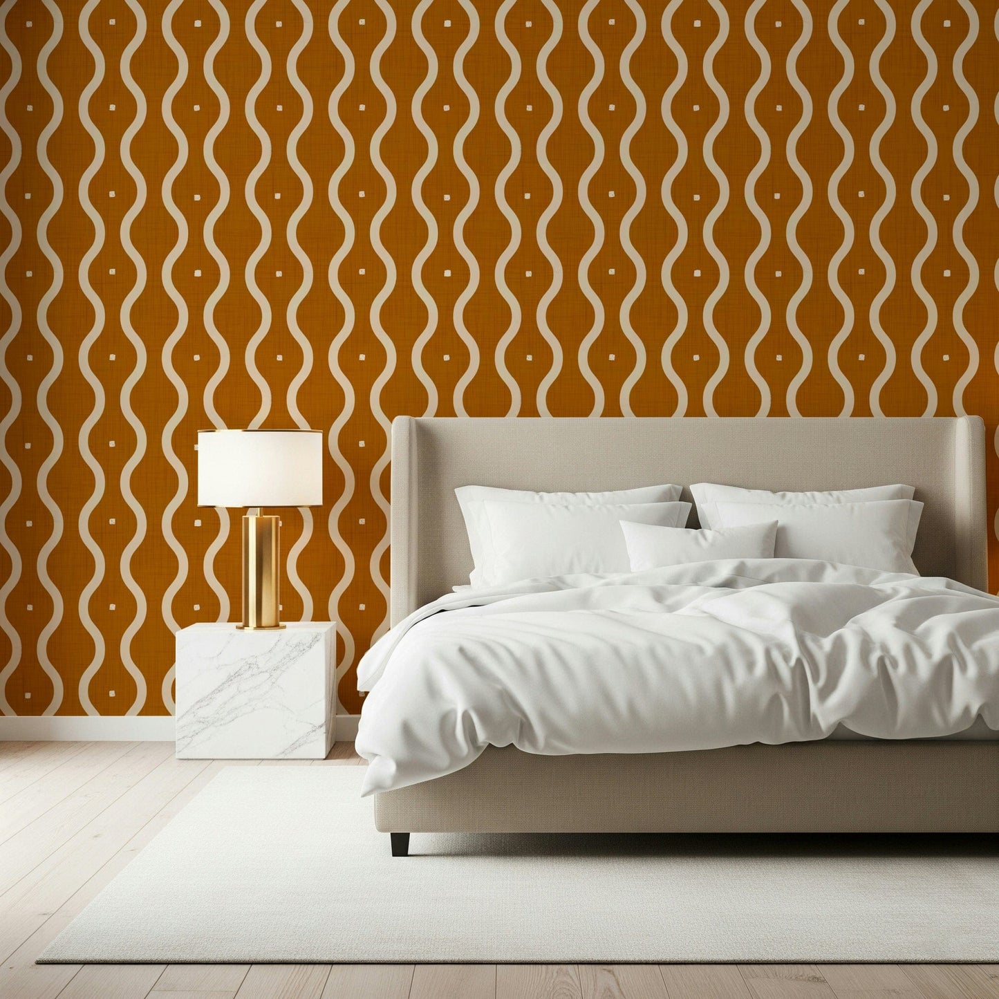 Retro Waves in Sienna, graphic design, flowing columns, statement wall decor.