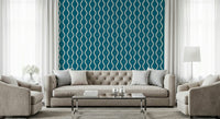 Unique Retro Waves Teal wallcovering curvy lines art.