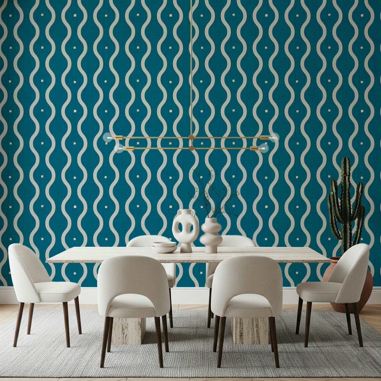 Captivating Retro Waves Teal mural mid-century style home.