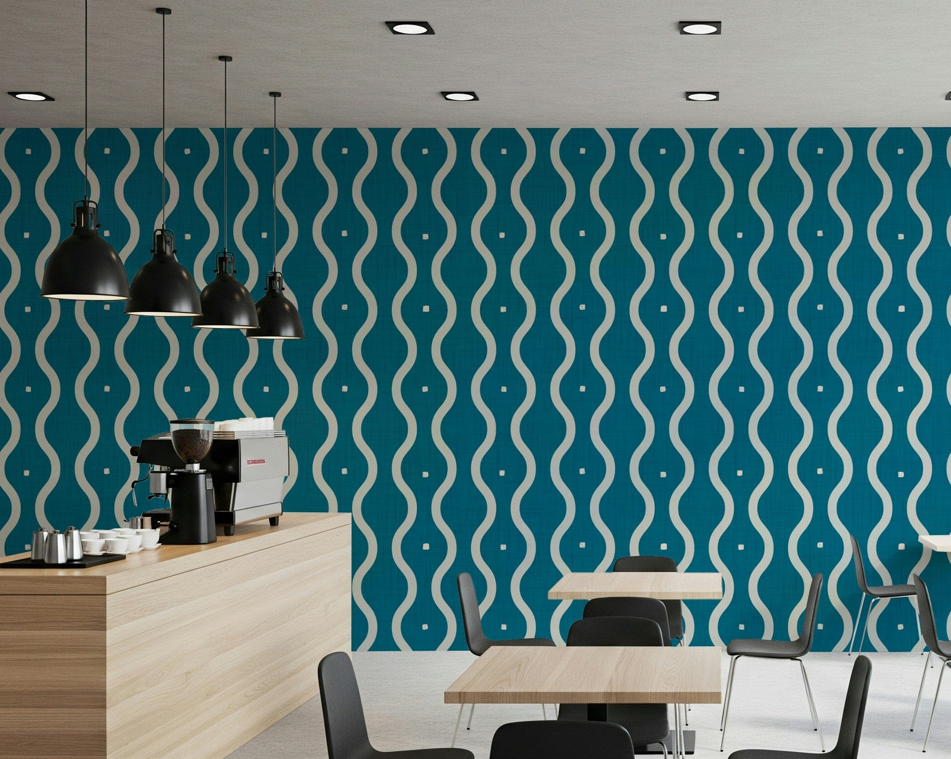 Retro Waves Teal wallpaper flowing curves modern design.