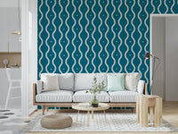 Stylish Retro Waves Teal wall mural chic pattern.