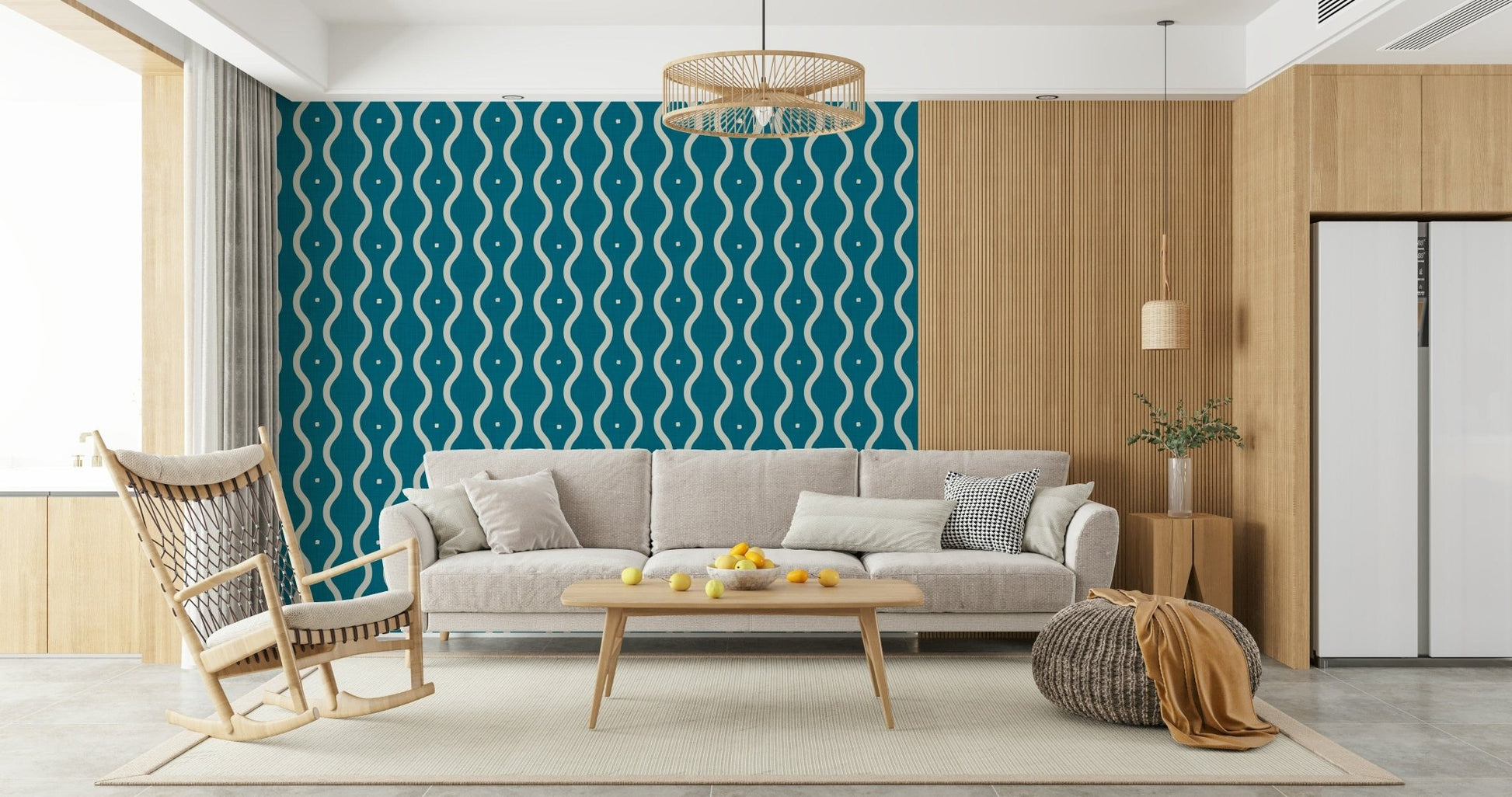 Vibrant Retro Waves Teal wallpaper for walls bold color.
