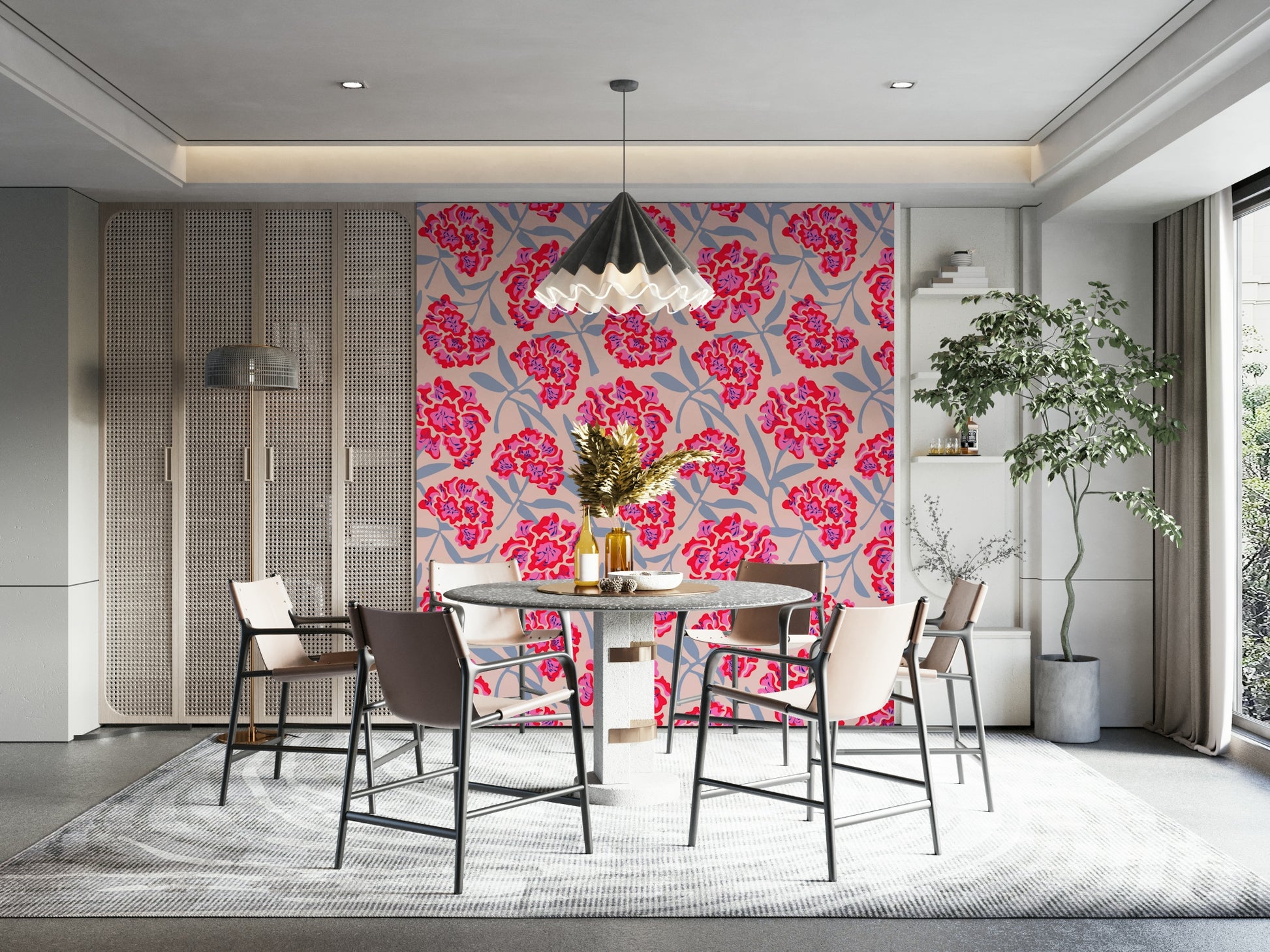 Rhododendrons retro floral wallpaper

