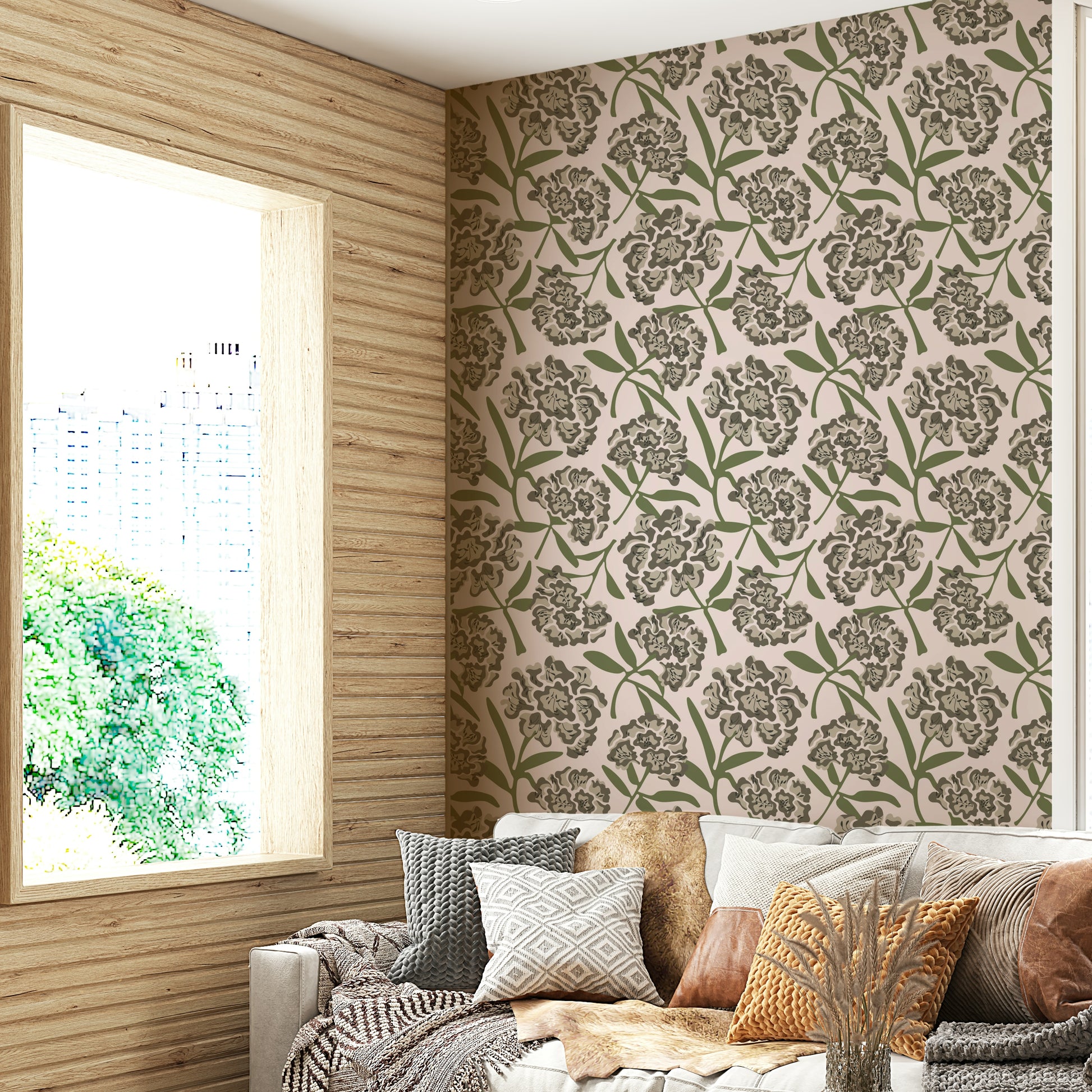 Warm gray floral wallpaper

