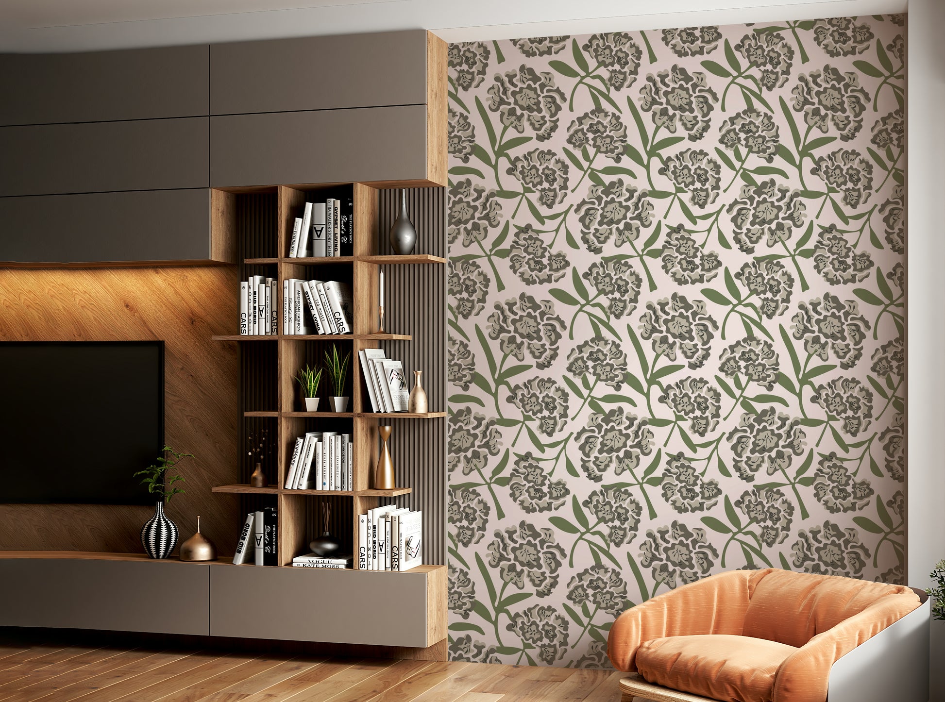 Rhododendrons retro floral wallpaper

