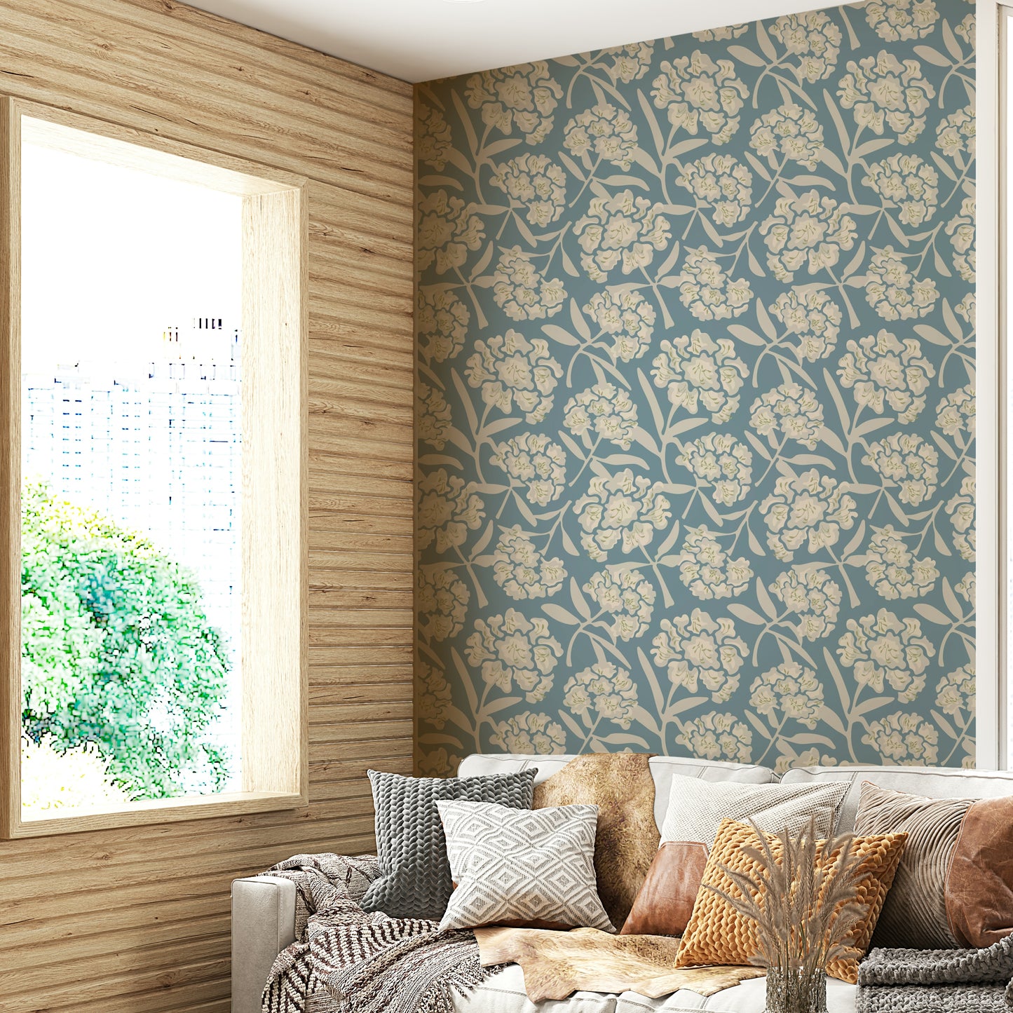 White and gray floral wallpaper


