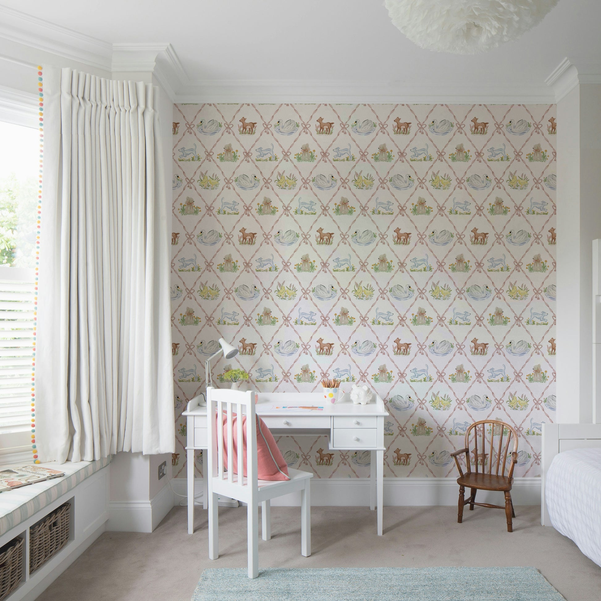 Ribbon & Rhymes wallpaper creating a calm nursery atmosphere

