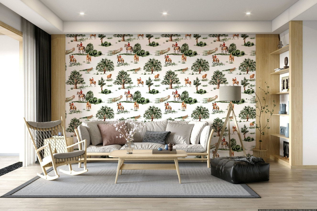 Riding in the Country wall mural with horse and rider art.