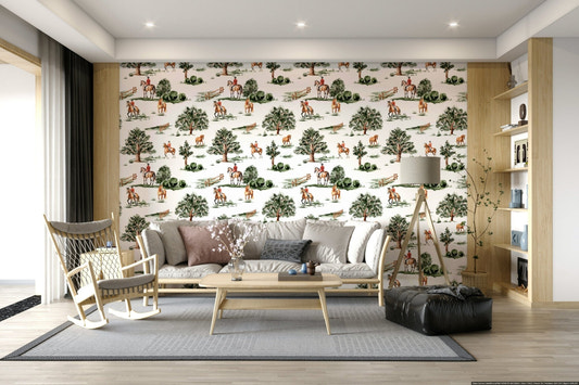 Riding in the Country wall mural with horse and rider art.