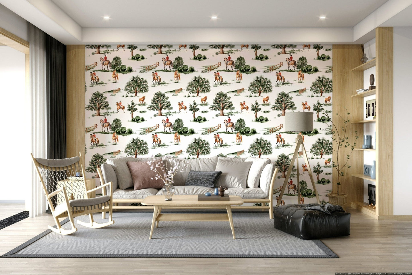 Riding in the Country wall mural with horse and rider art.