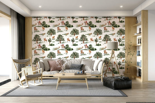 Riding in the Country wall mural with horse and rider art.