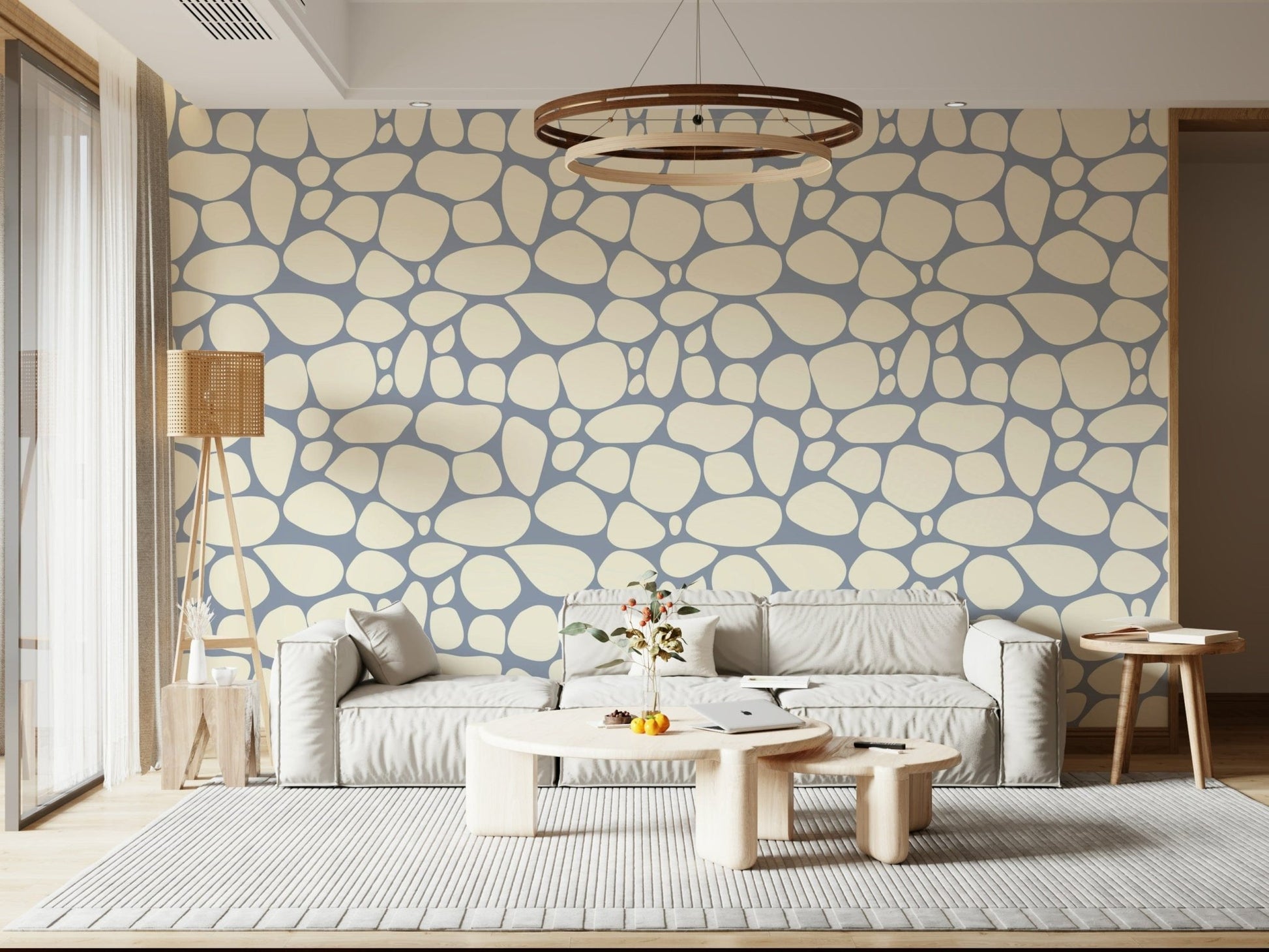 River rock pattern wallpaper in blue grey