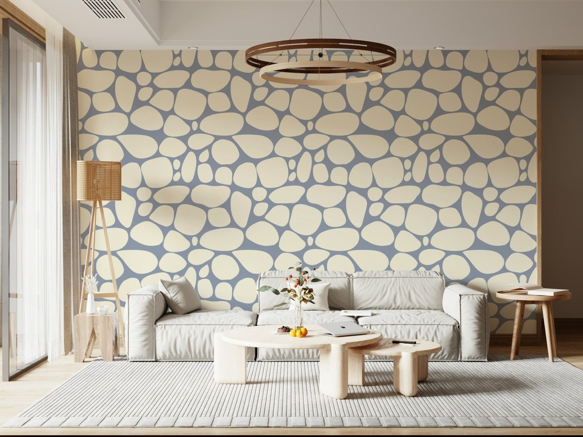 River rock pattern wallpaper in blue grey