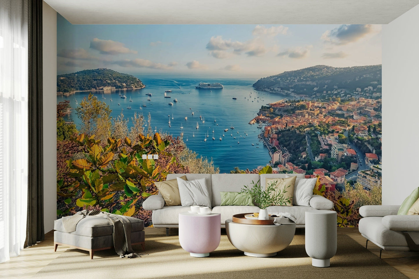 An artistic travel theme mural for home decor.

