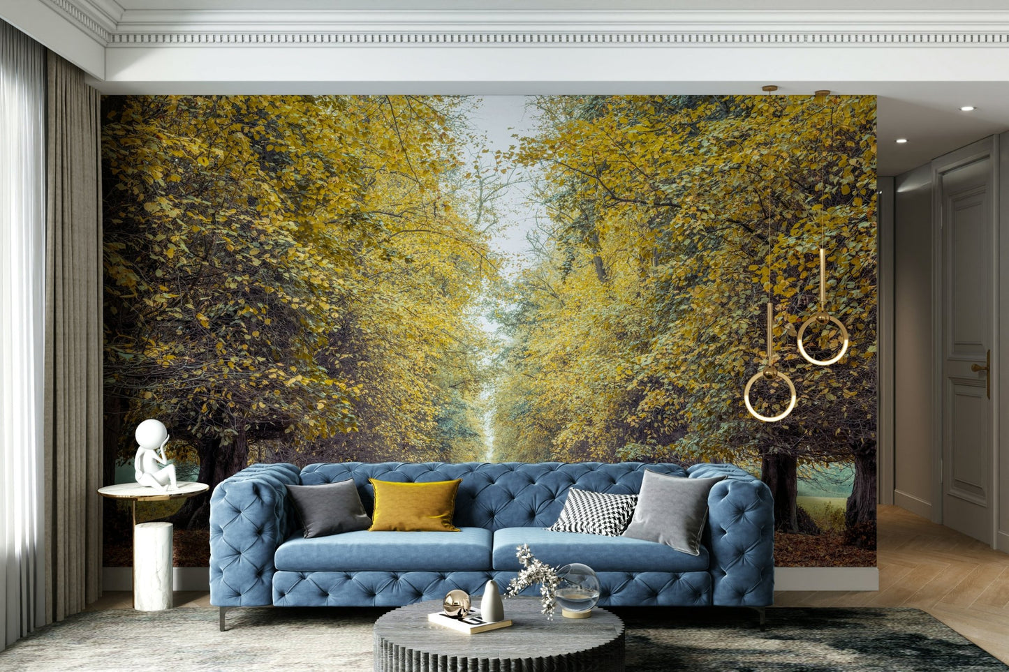 The mural covers a significant wall area, creating an immersive view.
