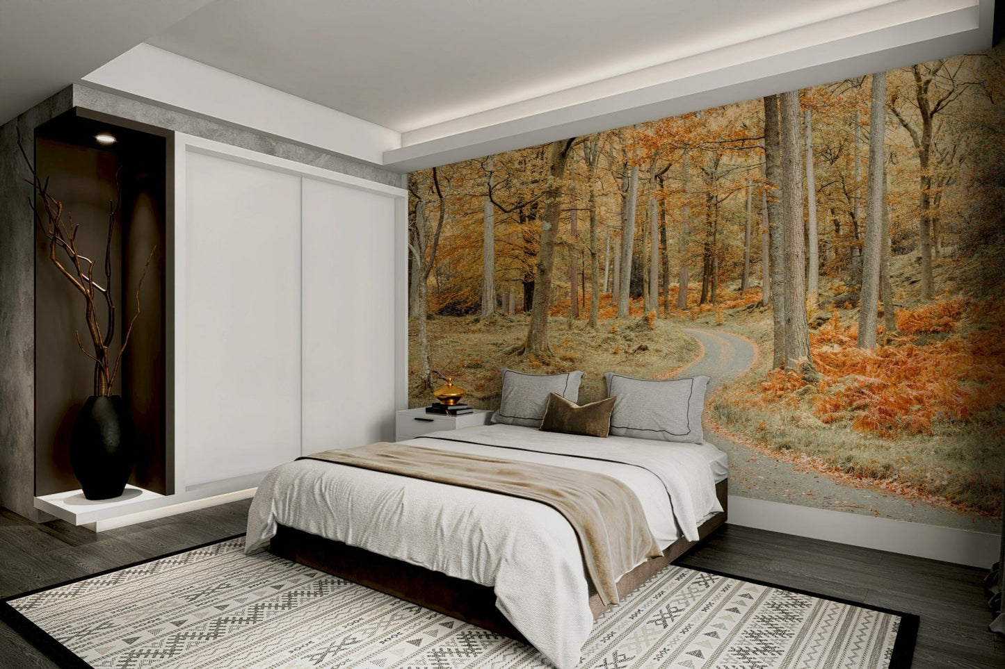 Peaceful nature wallpaper with trees and path

