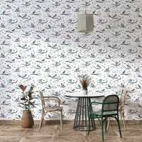 Cozy cottage-style wallpaper with birds and trees

