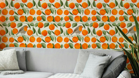 Robin bird sitting among apricots

