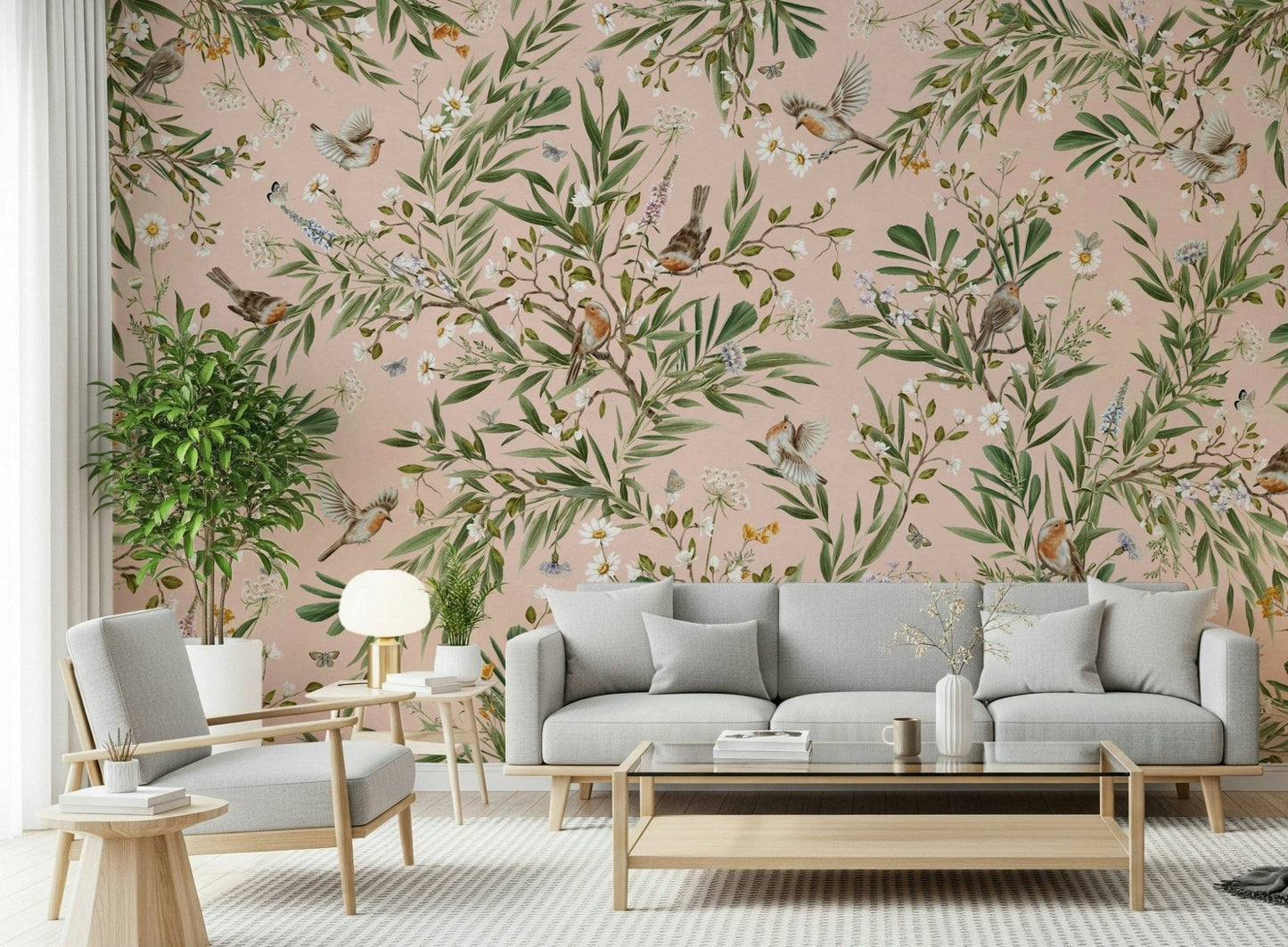 Modern wall decor mural with pastel flowers, ideal for an apartment dining nook