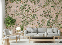 Modern wall decor mural with pastel flowers, ideal for an apartment dining nook