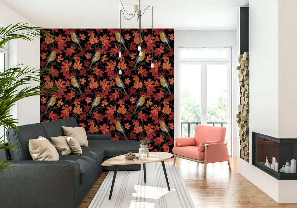 Robin & Maple Leaf Wallpaper AU | Shop Australia
