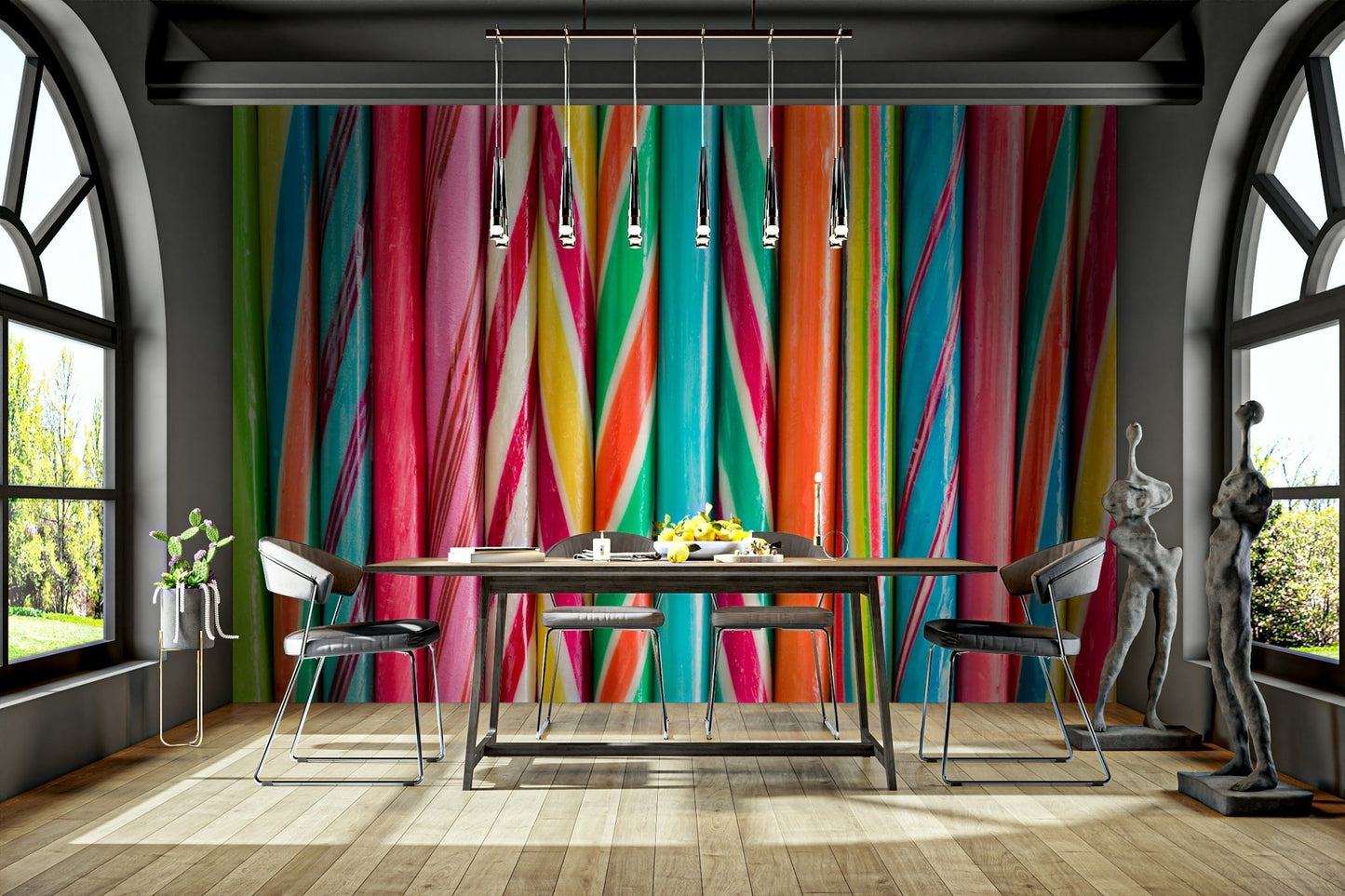 Sweet rock candy mural with colorful spiral designs

