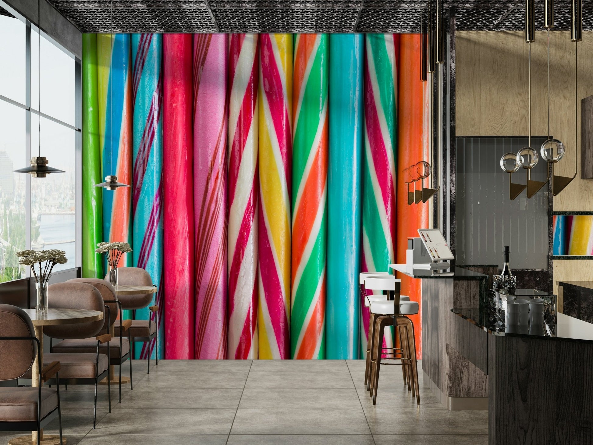 Sweet and vibrant rock candy mural for dynamic decor

