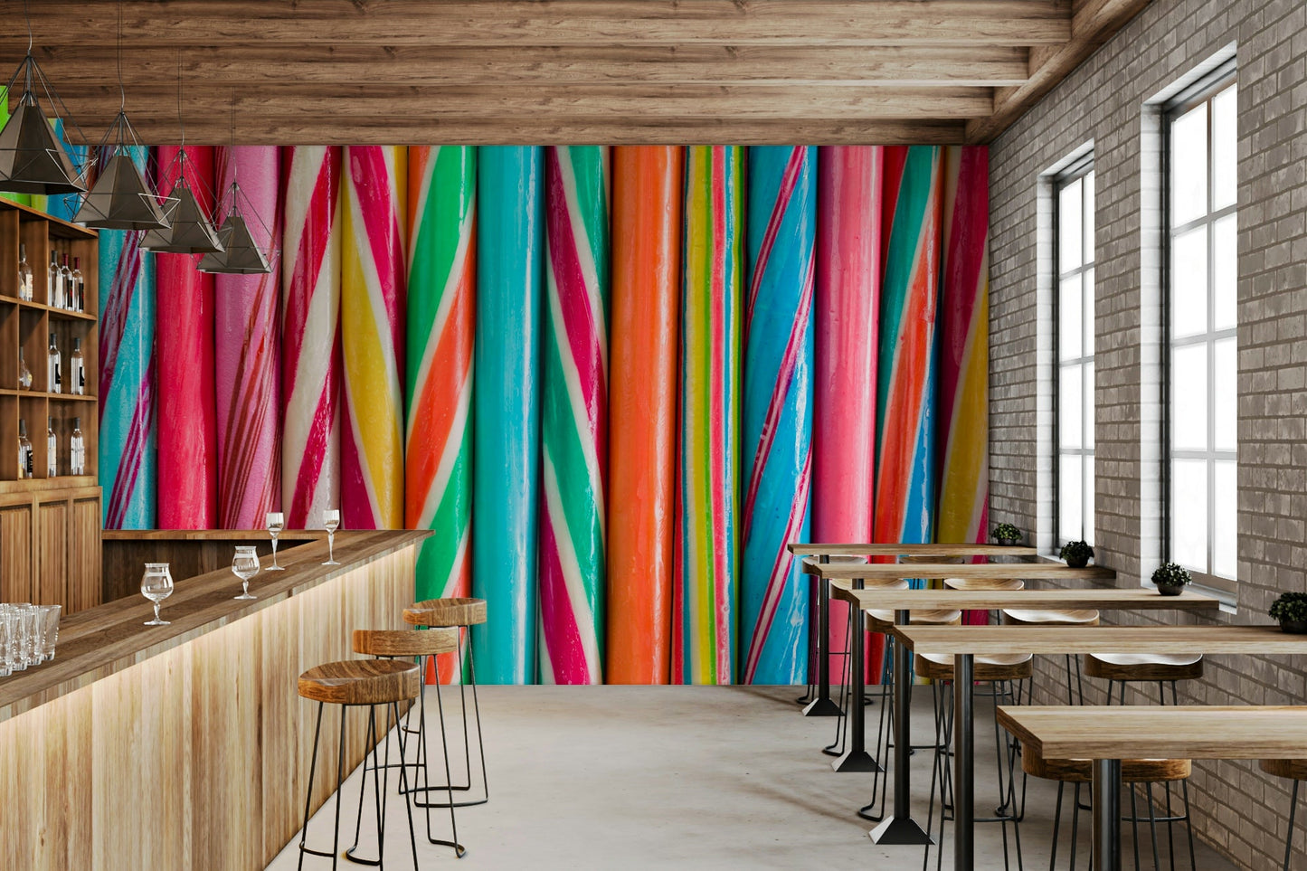 Fun and vibrant rock sweets wall mural for a sweet vibe

