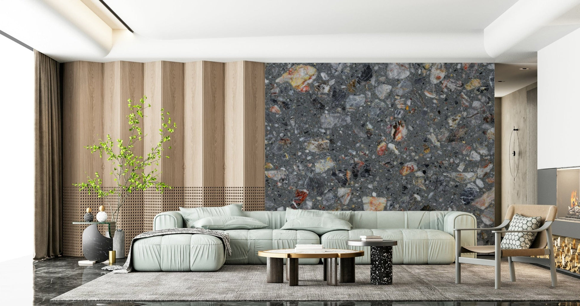 Textured Rocky industrial Grey wallpaper stone fragments.