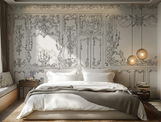 Rococo ornate wall panel design wallpaper for luxury decor
