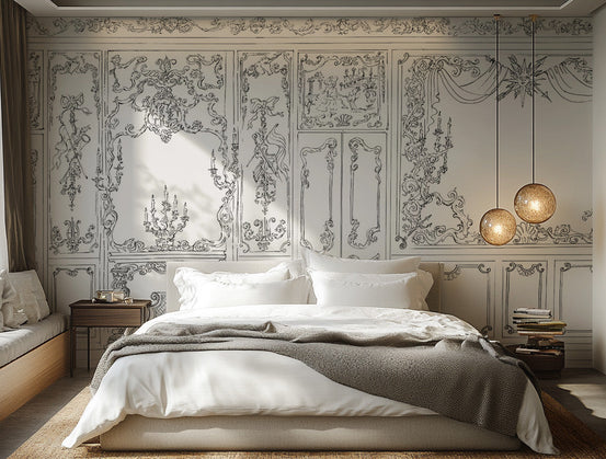 Rococo ornate wall panel design wallpaper for luxury decor

