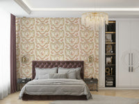 Elegant wallpaper featuring Rococo-inspired blooms and foliage.

