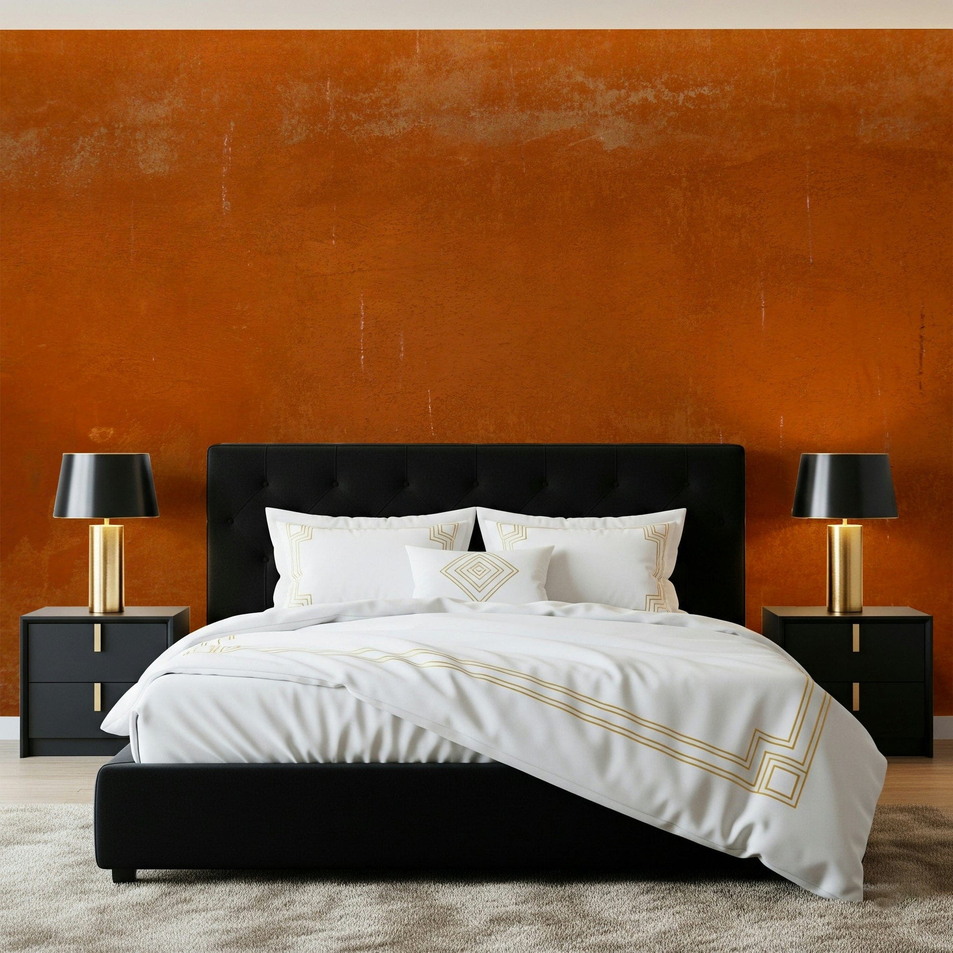 Warm rust-toned Roman Sall wall mural with distressed finish