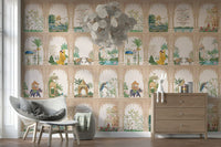 Large scale peel and stick wallpaper showing a scenic balcony view of India.