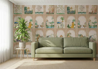Indian Palace View Wall Mural used as a focal point in a minimalist dining area.